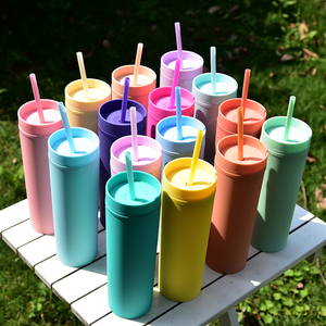 Vente chaude 16oz Portable Double Paroi En Plastique Paille Gobelet Maigre Gobelet 450ml Capacité pour Bureau Usage Décontracté Caoutchouc Peint - Product Image 3