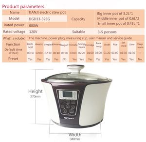 Tianji – cocotte-minute électrique de chine, cuiseur de santé en acier inoxydable OEM, cuiseur automatique à ragoût lent avec revêtement en céramique - Product Image 4