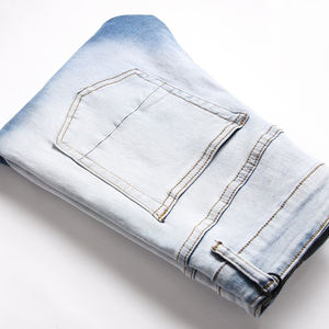 AeeDenim logotipo personalizado OEM cintura media lavado punto <span class=keywords><strong>azul</strong></span> <span class=keywords><strong>tiro</strong></span> algodón pantalones juveniles pantalones casuales pequeños Pantalones rectos - Product Image 6