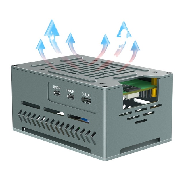 Raspberry Pi 5 Aluminum Alloy Case with Pure Copper Heat Sink and Fan Large Space for PCIe Expansion Board