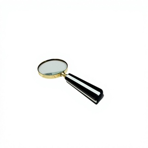 Loupe ronde en résine polie avec poignée rayée noir et blanc, artisanat naturel antique sculpté à la main, respectueux de l'environnement - Product Image 1