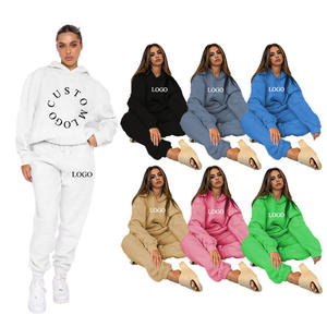 Pantaloni della tuta con Logo personalizzato con cappuccio <span class=keywords><strong>vestiti</strong></span> autunno <span class=keywords><strong>donna</strong></span> tute <span class=keywords><strong>in</strong></span> tinta unita tuta <span class=keywords><strong>in</strong></span> <span class=keywords><strong>cotone</strong></span> spugna tuta Jogger Set da <span class=keywords><strong>donna</strong></span> - Product Image 1