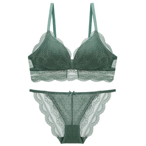 Soft Lace <b>Wireless</b> Lingerie Set Women Triangle <b>Bra</b> and Thong Panties 2 Piece Set Comfortable Breathable Underwear OEM ODM - Product Image 5