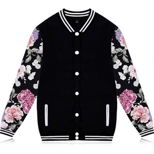 Chaqueta Varsity para Mujer Babyhealthy, Chaqueta Bomber de Béisbol con Estampado Floral, Estilo Letterman Informal, Tejido de Tela - Product Image 2