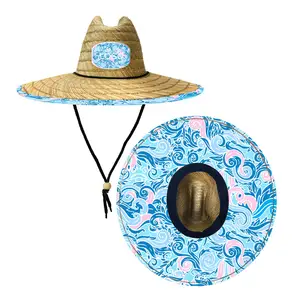 Logo stampato personalizzato cappello da donna di paglia giovanile a tesa larga cappello estivo da spiaggia bagnino da donna fornitore di cappelli da sole di paglia