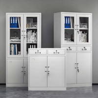 Meubles de bureau commerciaux réglables au design moderne, étagères verrouillables, armoire de classement en acier, portes en verre, plaque d'acier laminée à froid