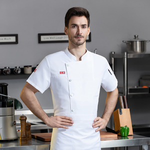 เสื้อเชฟแขนสั้นผ้าแคนวาสเนื้อดี ผ้าฝ้ายผสมโพลีเอสเตอร์ ติดกระดุม ปักลายได้ 男女兼用 - Product Image 2