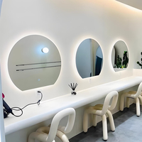 Miroir mural décoratif sans cadre en verre demi-cercle, moderne, avec éclairage LED mural, 3 températures de couleur, interrupteur tactile
