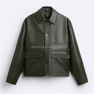 Veste en cuir coupe-vent de <span class=keywords><strong>surchemise</strong></span> à col de chemise personnalisée avec poches plaquées pour hommes - Product Image 1