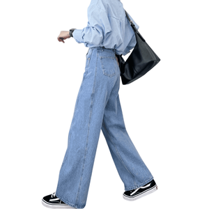 Pantalones vaqueros personalizables súper premium para mujer, Vaqueros holgados de algodón de peso pesado con piernas anchas y logotipo en la cintura, vaqueros de alta calidad - Product Image 3