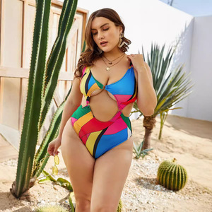 Maillot de bain une pièce grande taille sexy, bikini taille haute, maillot de bain rayé pour femmes à la plage et au spa - Product Image 2
