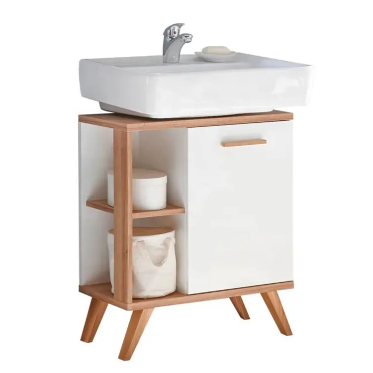 Bamboo wood toilet wash basin bathroom storage under sink cabinet