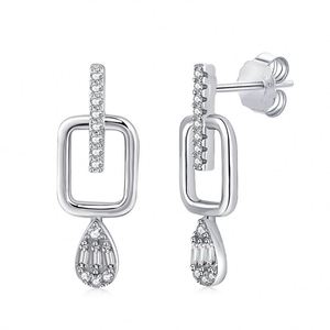 Dylam Trending 925 Sterling <b>Silver</b> Teardrop Dangle Post Diamond Square <b>Huggie</b> Baguette 5A Cubic Zircon Stud Earrings - Product Image 1
