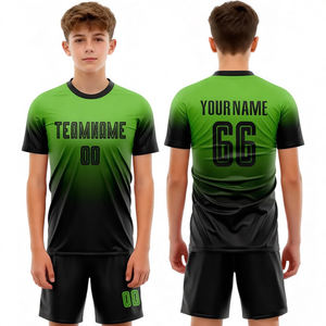 Camisetas de Fútbol para Jóvenes y Adultos al por Mayor, Uniformes de Club de Fútbol Sublimados, Color Negro Degradado Verde, Camisetas de Fútbol para Niños - Product Image 1