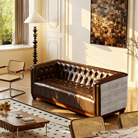 Banc de canapé en cuir industriel de qualité supérieure, cadre en bois, design moderne du milieu du siècle, dossier capitonné en éponge, cuir véritable, salon, hôtel