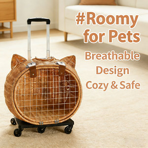 Sac de voyage portable pour animaux de compagnie en rotin <span class=keywords><strong>avec</strong></span> roulettes - Product Image 3