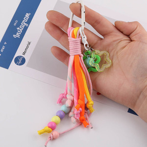 Lanière perlée style coréen color block, porte-clés DIY fait main, breloque, sangle de téléphone portable, taille moyenne, rose, bleu, vert, violet clair - Product Image 2