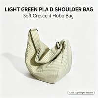 Sac bandoulière hobo à carreaux pour femme, grande capacité, en tissu bulle, avec logo et couleur personnalisables, sac à bandoulière décontracté pour le quotidien