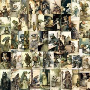 50PCS Animales gato perro historia pegatina Estilo Vintage <span class=keywords><strong>cuento</strong></span> de hadas ilustración - Product Image 2