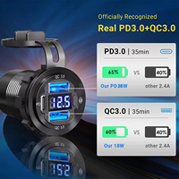 Pengisi Daya Cepat Aluminium Alloy Dual USB-C & USB-A dengan QC3.0/PD LED Voltmeter Tahan Air untuk Penggunaan di Mobil/Perahu/Kapal