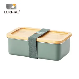 Wholesale Leakproof Metal Food Containers Bamboo Lid Stainless Steel Lunch Box For Adults