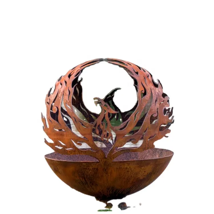 customized heavy duty Corten steel fire sphere handmade hollow sphere decoration camping fire pit fire ball For Sale