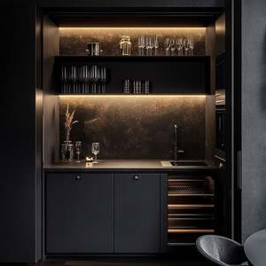 Meuble de cuisine moderne avec étagères ouvertes, panneau de porte en laque et acrylique, évier, accessoires en aluminium et charnières pour appartement - Product Image 2