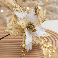 Arrangements floraux décoratifs pour sapin de Noël, décoration de la maison, paillettes roses, paillettes scintillantes, poinsettia, pics floraux de Noël