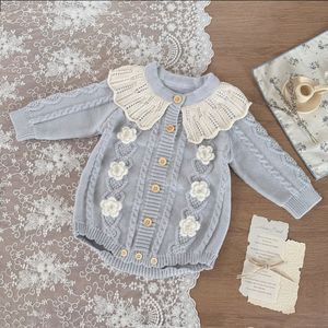 Tutina in Maglia per <span class=keywords><strong>Neonata</strong></span> Autunno-Inverno con Colletto a Volant, Body a Maniche Lunghe con Fiori 3D in Cotone - Product Image 2