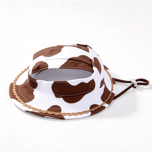 Cow <b>Print</b> 3D Embroidery Pet Bucket Hat Adjustable Chin Strap UV Sun Protection Small Dog Puppy Outdoor Accessory - Product Image 3