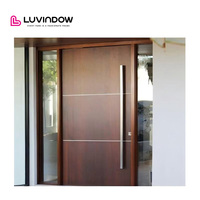 Porte Pivotante en Bois, Grande Porte d'Entrée Principale, Extérieur en Aluminium, Verre Basse Émissivité, Moderne, pour Entrée Principale