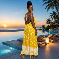 Robe longue moulante en polyester pour femme, imprimé tie-dye africain, sexy, élégante, à bretelles, pour soirée ou tenue décontractée estivale