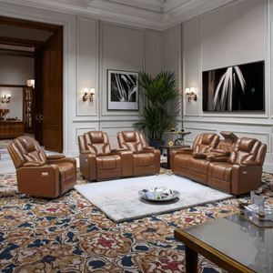 Frank Furniture Electric USB Charging Air Leather Sofa <b>Set</b> <b>Square</b> Recliner for Villa Upholstered with Artificial Leather - Product Image 2