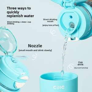 Bouteille d'eau portable en Tritan de type <span class=keywords><strong>paille</strong></span> Hilo pour hommes, femmes, étudiants et enfants – Double ouverture pour boire – Idéale pour l'été et le sport - Product Image 2