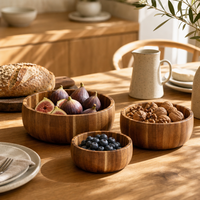 Bol en bois d'acacia massif empilable et écologique, rond, pour servir des fruits et des salades, idéal pour les restaurants et la maison
