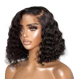 Perruque en cheveux brésiliens bruts 5x5 précoupés sans colle, perruque courte Bob Lace Front en cheveux humains, perruques pré-plumées pour femmes noires