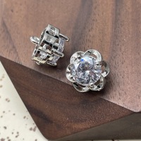Kancing Baju Wanita untuk Pakaian Formal, 11.5MM, Kuningan, Zirkon, Logam, Berbentuk Bunga, Hiasan Rhinestone, Kancing Jahit