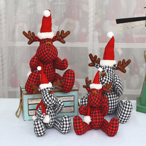 Poupée cerf en tissu à carreaux, décoration de Noël, renne à carreaux, accessoires de décoration de fête, décoration de salon - Product Image 1