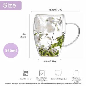 Verre à <span class=keywords><strong>latte</strong></span> <span class=keywords><strong>macchiato</strong></span> avec fleurs séchées, 350 ml, verres à double paroi, tasses à expresso, thermoglass à double paroi, tasses à cappuccino - Product Image 3