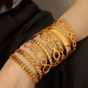 Dainty Personalized Hollow Gold Plated Stainless Steel Link Chain <b>Bangle</b> <b>Bracelets</b> Jewelry - Product Image 2