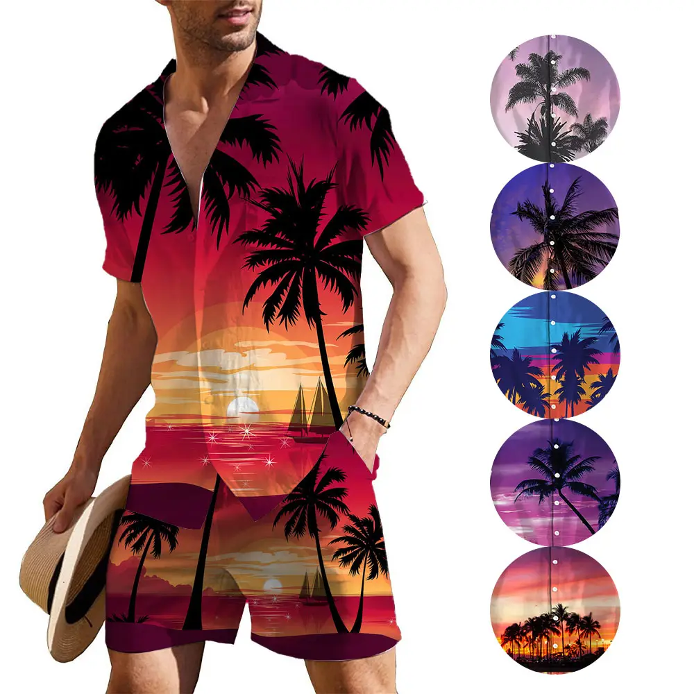 Mens Hawaiian Sets Floral Track Suits Casual Short Sleeve Shirts and shorts outfits for summer beach style streetwear