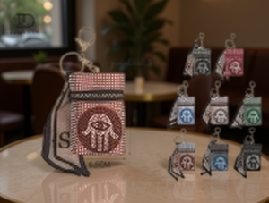 Borsa per rossetto piatta rotonda con strass e design occhi blu in pelle, stile per tutte le stagioni A01240771 - Product Image 2