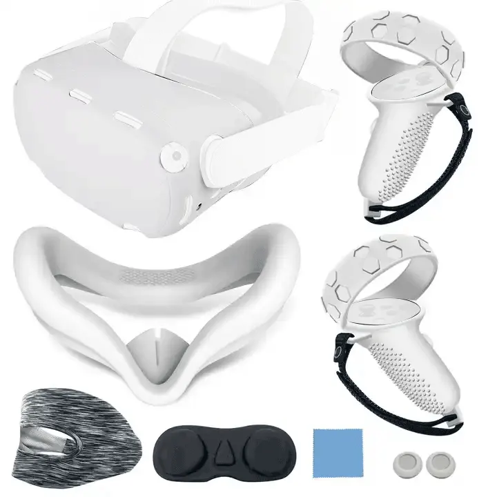 VR silikon yüz kapatma VR kabuk dokunmatik kontrol tutma kapağı 7 in 1 silikon yatak örtüsü seti için metal/Oculus Quest 2 aksesuarları