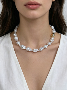Collar de Perlas Blancas Barrocas Mabe de Grado AAAA de 12-16 mm, 18 Pulgadas, Anudado a Mano, Cierre de Plata de Ley 925, Joyería Fina Vintage para Mujer - Product Image 3