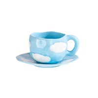 Set cangkir kopi keramik lukisan tangan gaya segar Modern Set piring cangkir kopi lucu desain hati feminin kualitas tinggi cangkir teh siang