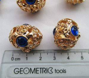 Cuentas de filigrana de latón con diamantes de imitación de cristal 22x18,5mm Espaciador de cuentas huecas Olivary - Product Image 5