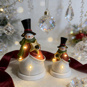 Décoration de bonhomme de neige lumineux en résine de Noël - Ornements festifs sur le thème des cadeaux et des nichoirs à oiseaux - Product Image 2