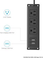 Multiprise murale 3 prises avec 2 ports USB, grande prise plate montable, prise 125 V pour bureau, fixation sur bord de bureau ou pied