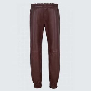 Pantalon de jogging unisexe en cuir marron Nappa souple, design élégant 2026, avec logo droit, sangles blanc cerise, respectueux de l'environnement, délavage à la pierre - Product Image 2