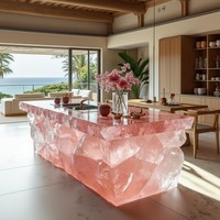 Table de salle à manger rectangulaire transparente illuminée haut de gamme, table basse design en résine lumineuse effet cristal de glace pour salon/bar